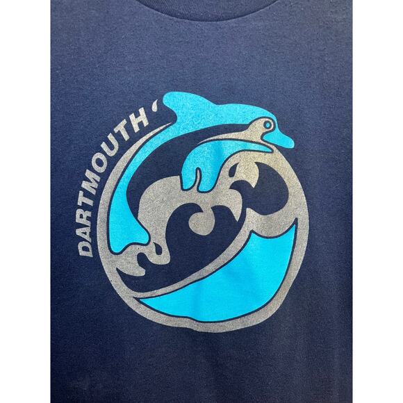 Vintage Dartmouth Shirt Dolphins Dolphin Blue Graphic Tee Short Sleeve 90s 2XL - Picture 2 of 8